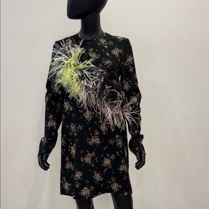 ✨ MSGM Feather Embellished Floral Dress – Bergdorf Goodman NYC ✨40IT/S